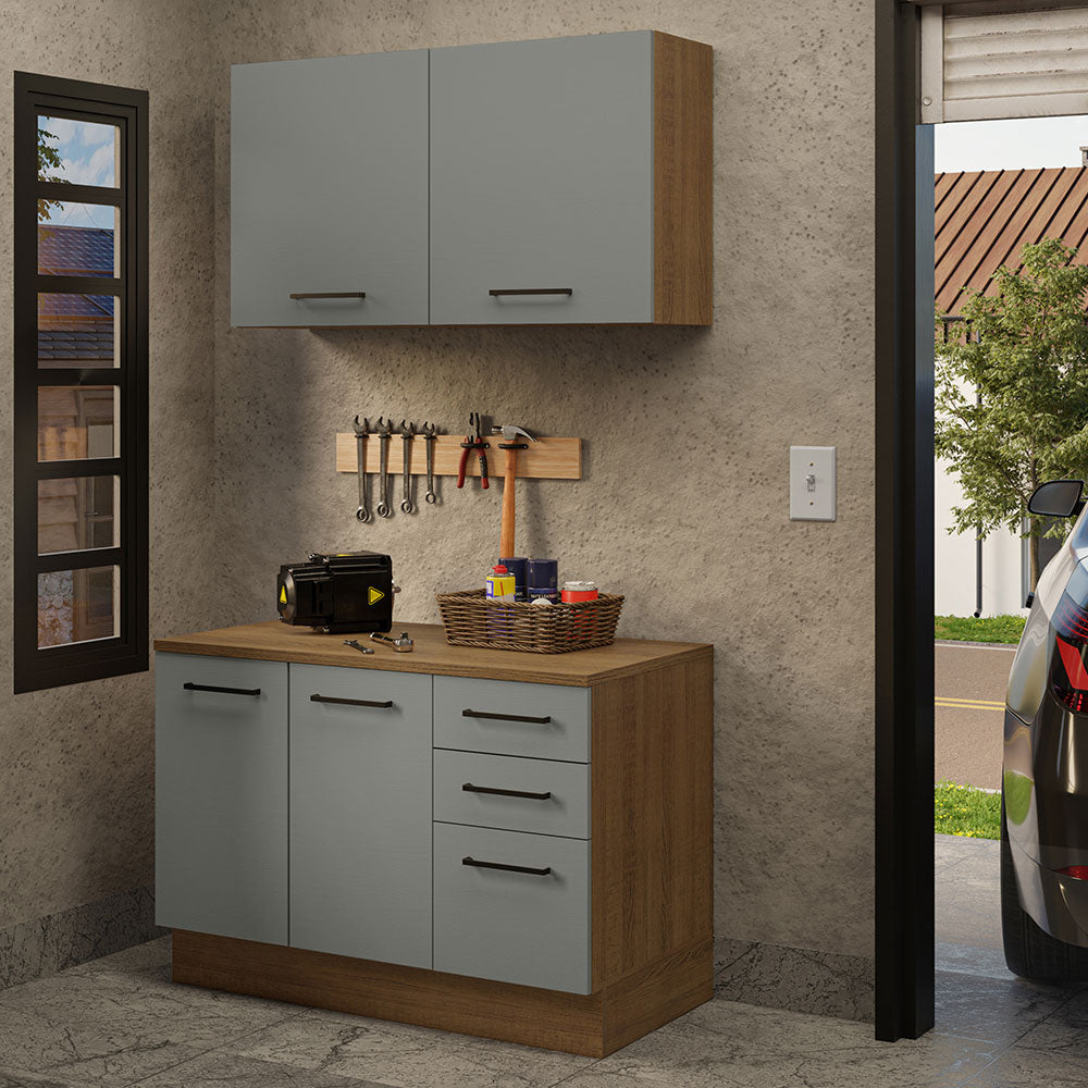 Mueble Integral Multiuso Garaje 120cm Marrón/Gris
