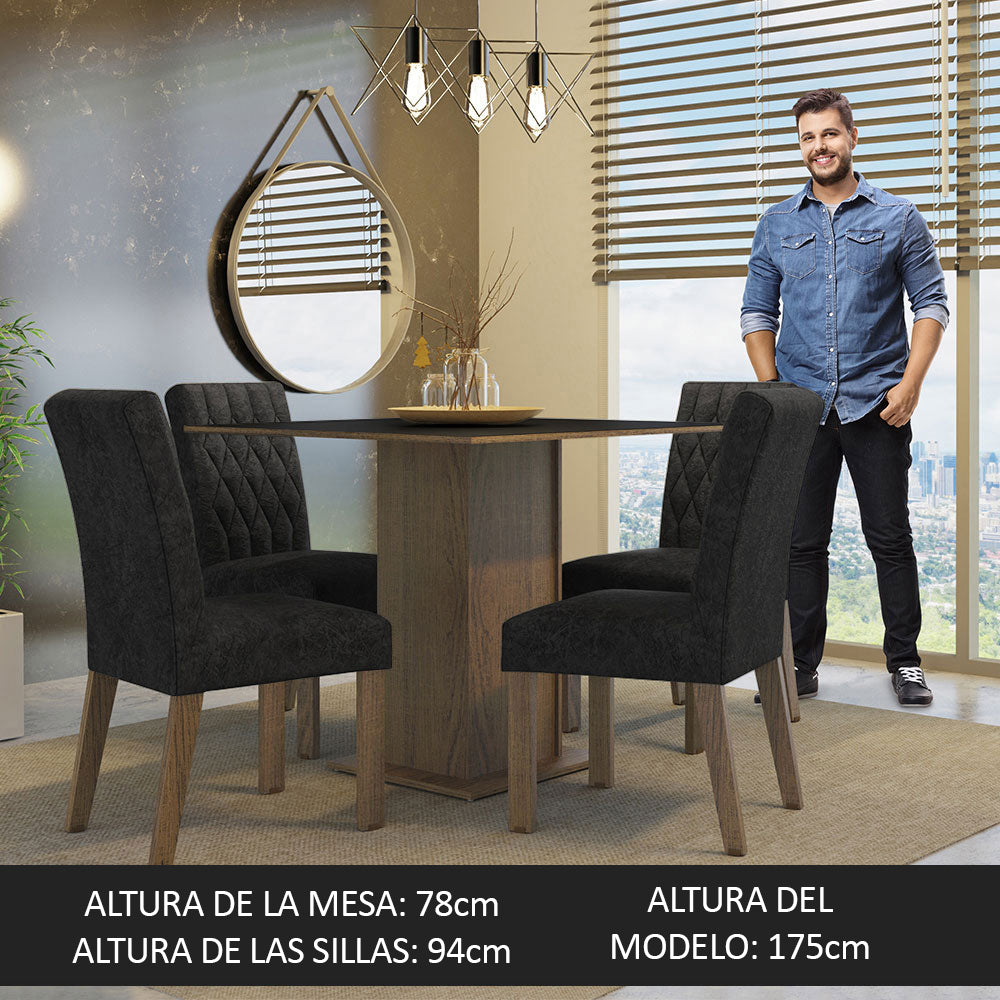 Juego de Comedor Mesa Encimera de Madera 4 Sillas Marrón/Negro/Oxford Livia
