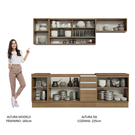 Cocina Integral 240cm Sin Mesón de Acero Marrón Glamy Madesa 03