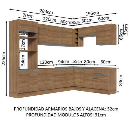 Cocina Integral Esquinera 479cm Marrón Glamy Madesa 01