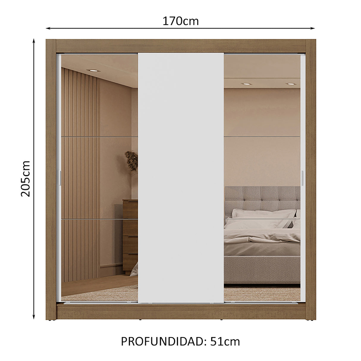 Clóset Matrimonial 3 Puertas Corredizas con Espejos 2 Cajones Marrón/Blanco Sublime