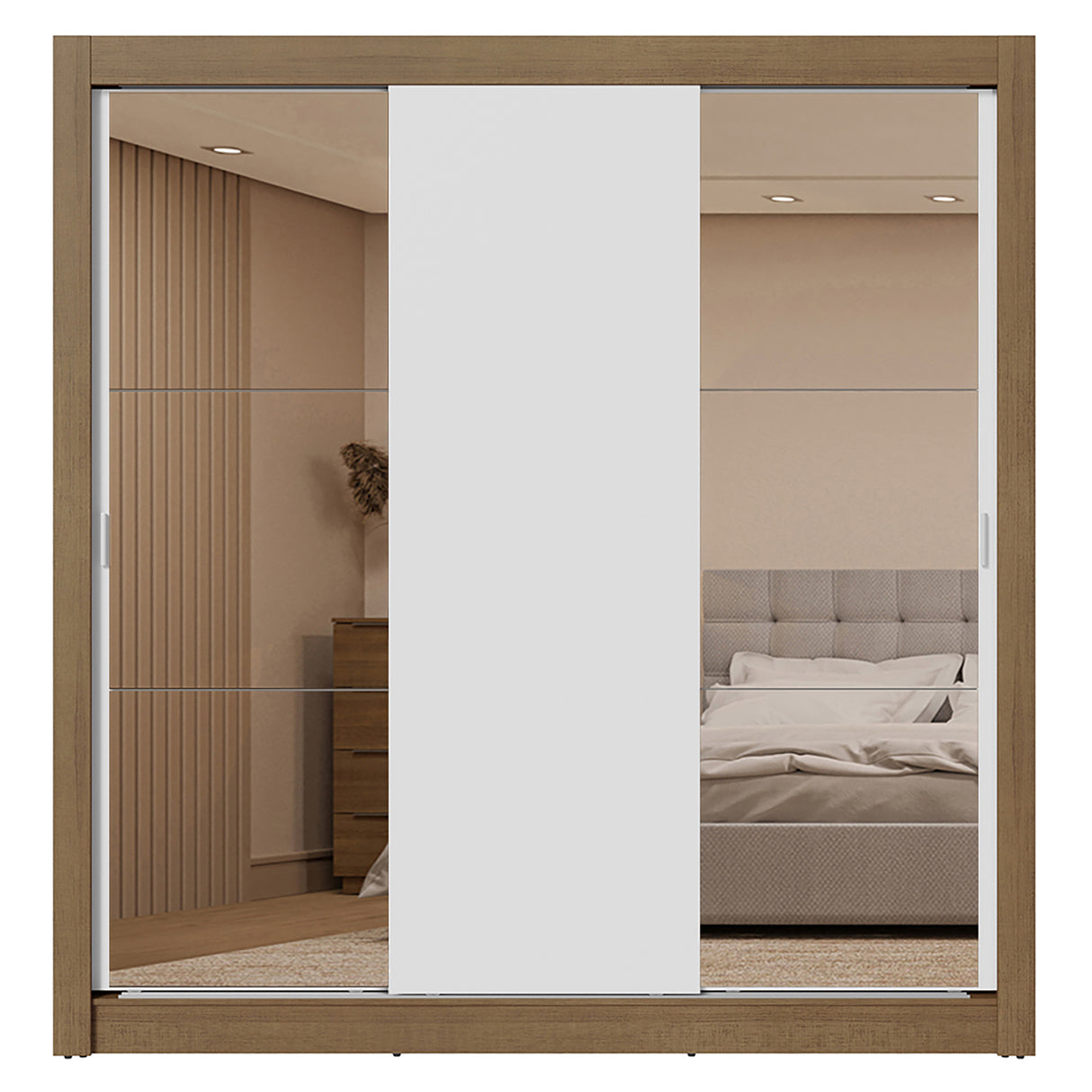 Clóset Matrimonial 3 Puertas Corredizas con Espejos 2 Cajones Marrón/Blanco Sublime