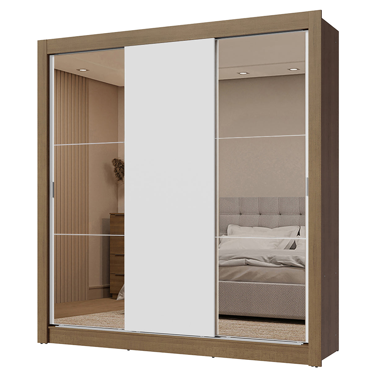 Clóset Matrimonial 3 Puertas Corredizas con Espejos 2 Cajones Marrón/Blanco Sublime