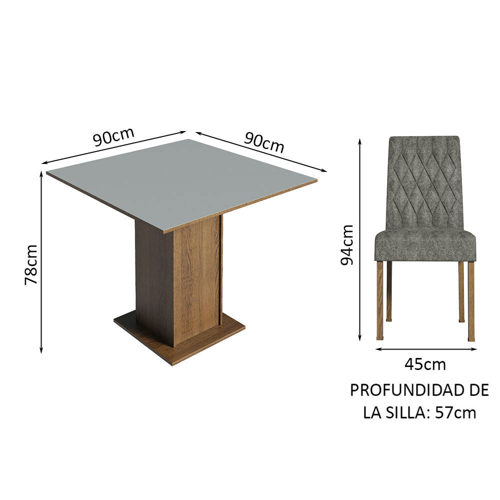 Juego de Comedor Mesa con Encimera de Madera 4 Sillas Marrón/Gris/Silver Livia