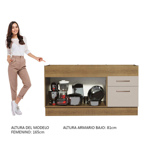 Mueble de Cocina Para Fregadero 150 cm 2 Puertas y 2 Cajones (Sin Tablero Ni Fregadero) Marrón/Crema Agata Madesa