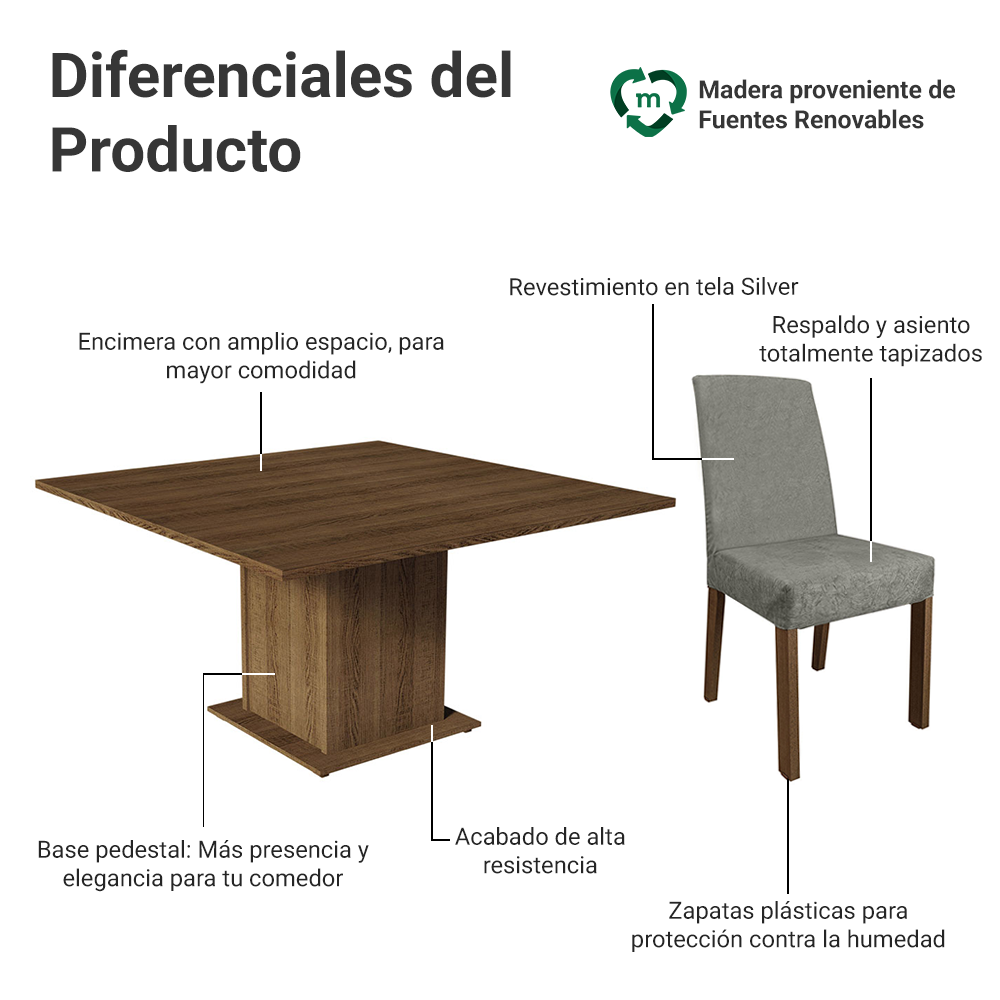Juego de Comedor con Mesa con Encimera y 8 Sillas Marrón/Silver Doris