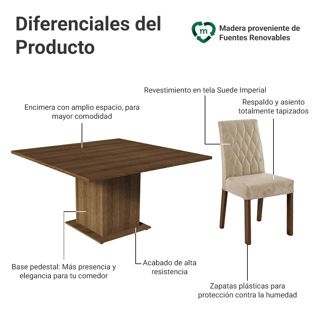 Juego de Comedor Mesa Encimera de Madera 8 Sillas Marrón/Imperial Leila