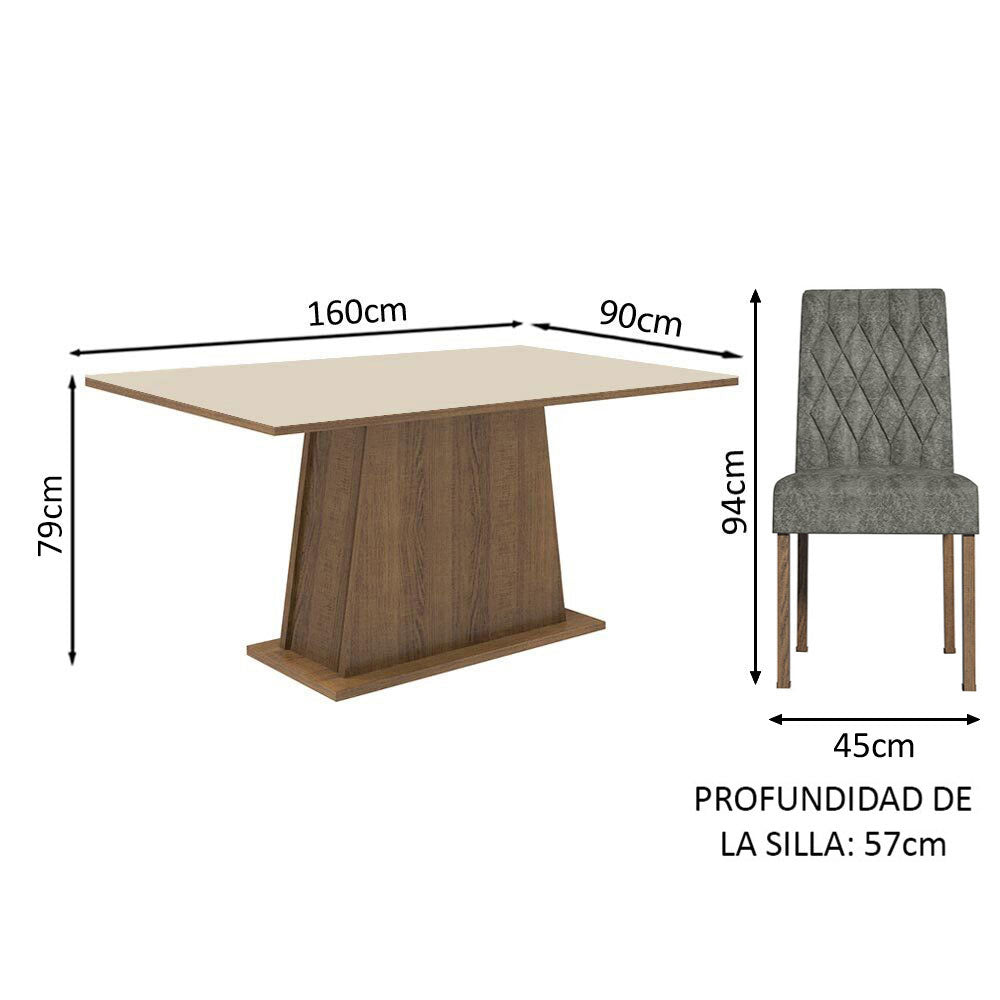 Juego de Comedor Mesa con Encimera de Madera 4 Sillas Marrón/Crema/Silver Ashley