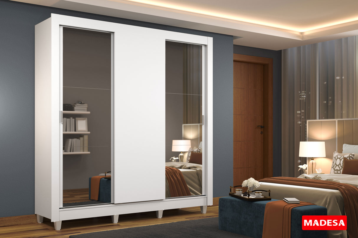 Clóset Matrimonial 3 Puertas Corredizas con Espejos con Patas Blanco Monaco