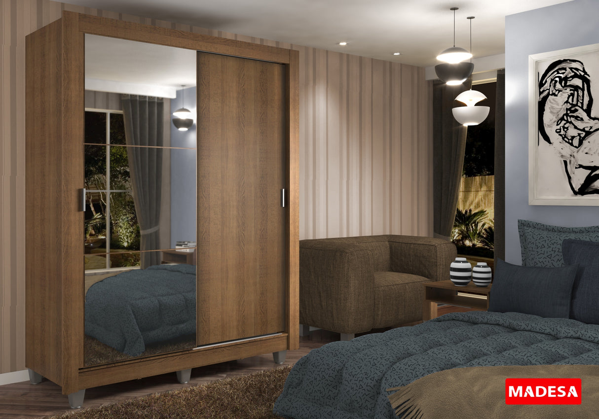 Clóset Soltero 2 Puertas Corredizas con Espejo 2 Cajones con Patas Marrón Dallas