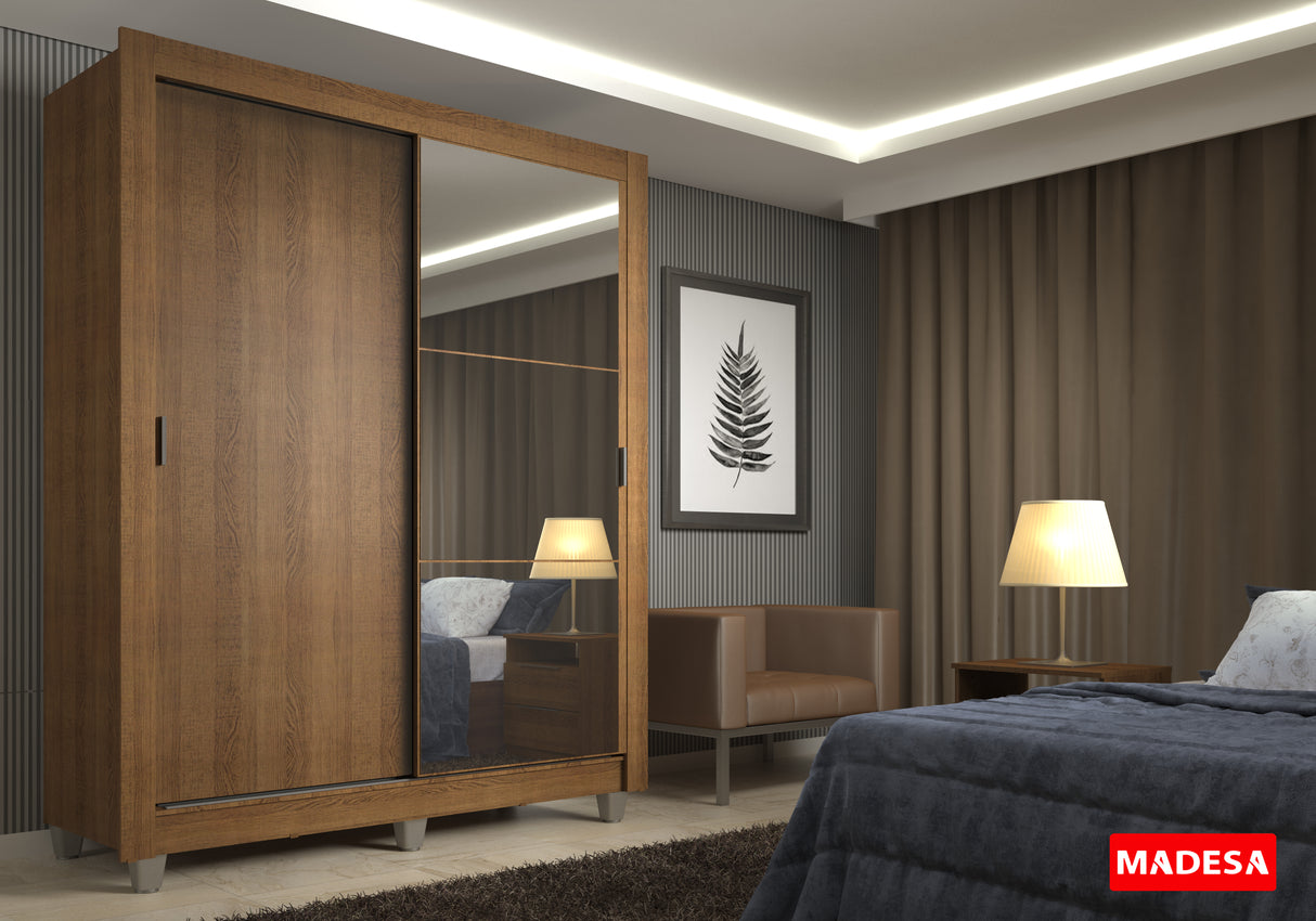 Clóset Soltero Denver 2 Puertas Corredizas Espejo con Patas Marrón