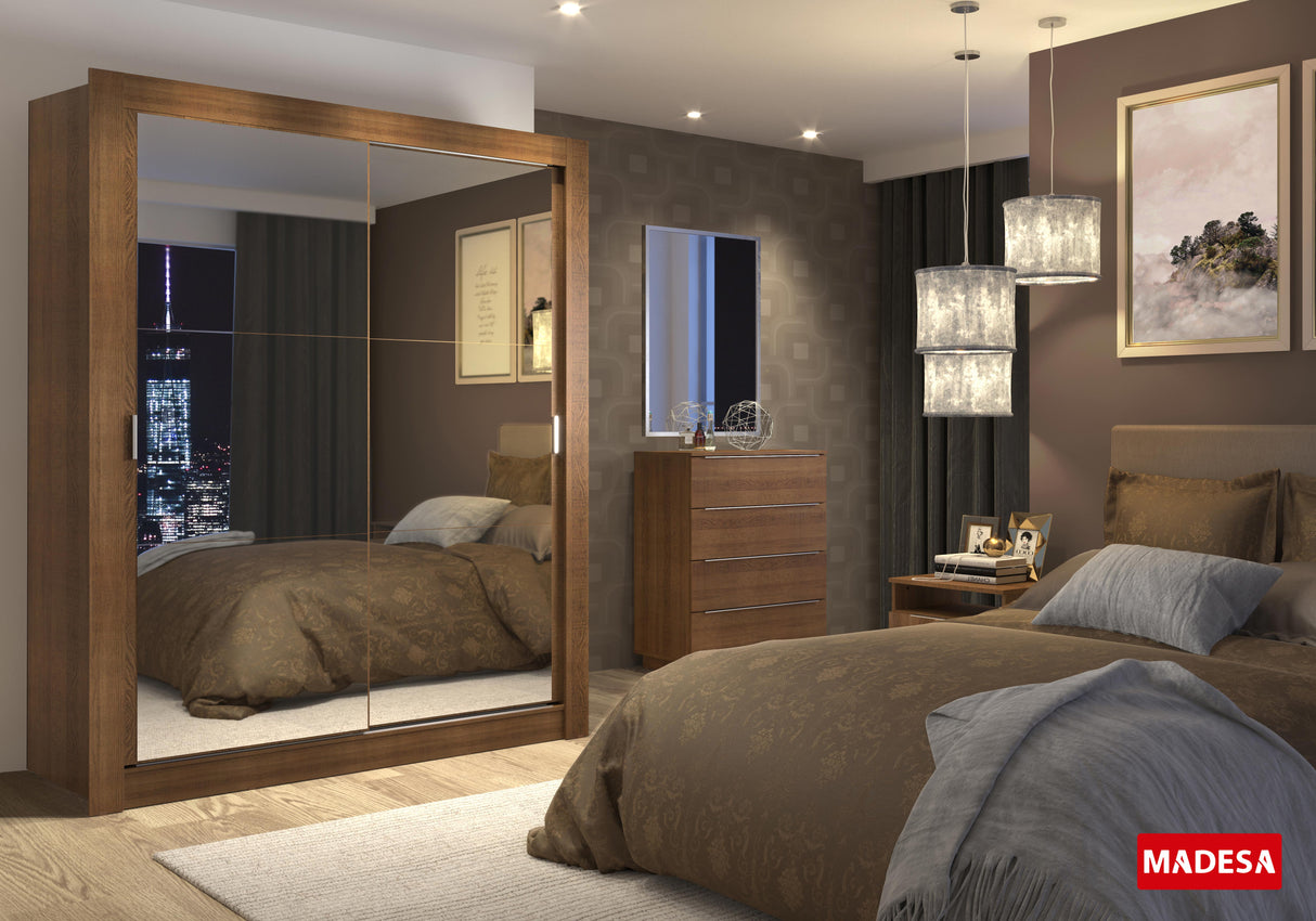 Clóset Soltero 2 Puertas Corredizas con Espejos Marrón Denver