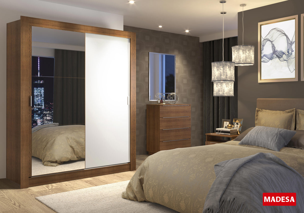 Clóset Soltero 2 Puertas Corredizas con Espejo Marrón/Blanco Denver