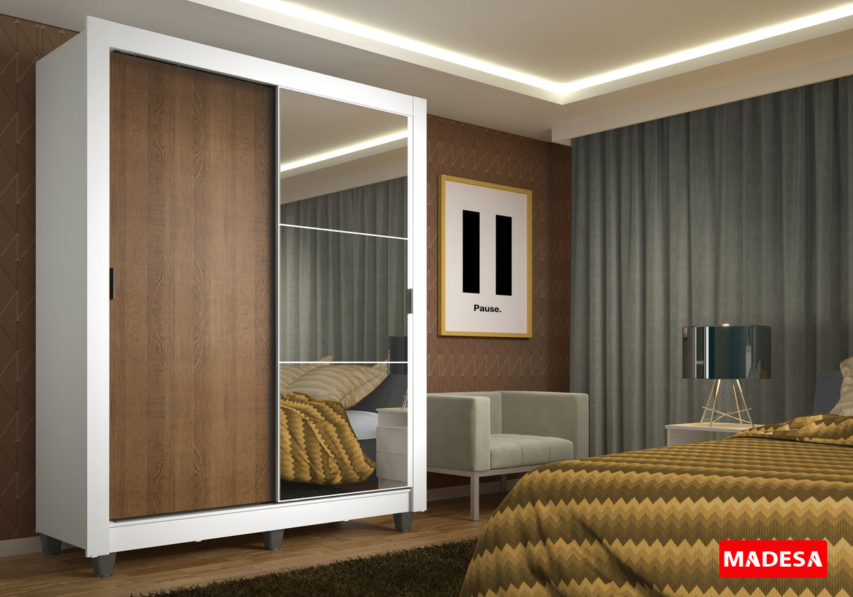 Clóset Soltero Denver 2 Puertas Corredizas Espejo con Patas Blanco/Marrón