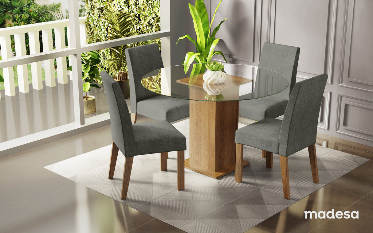 Juego de Comedor Encimera de Vidrio Circular 4 Sillas Marrón/Silver Mile