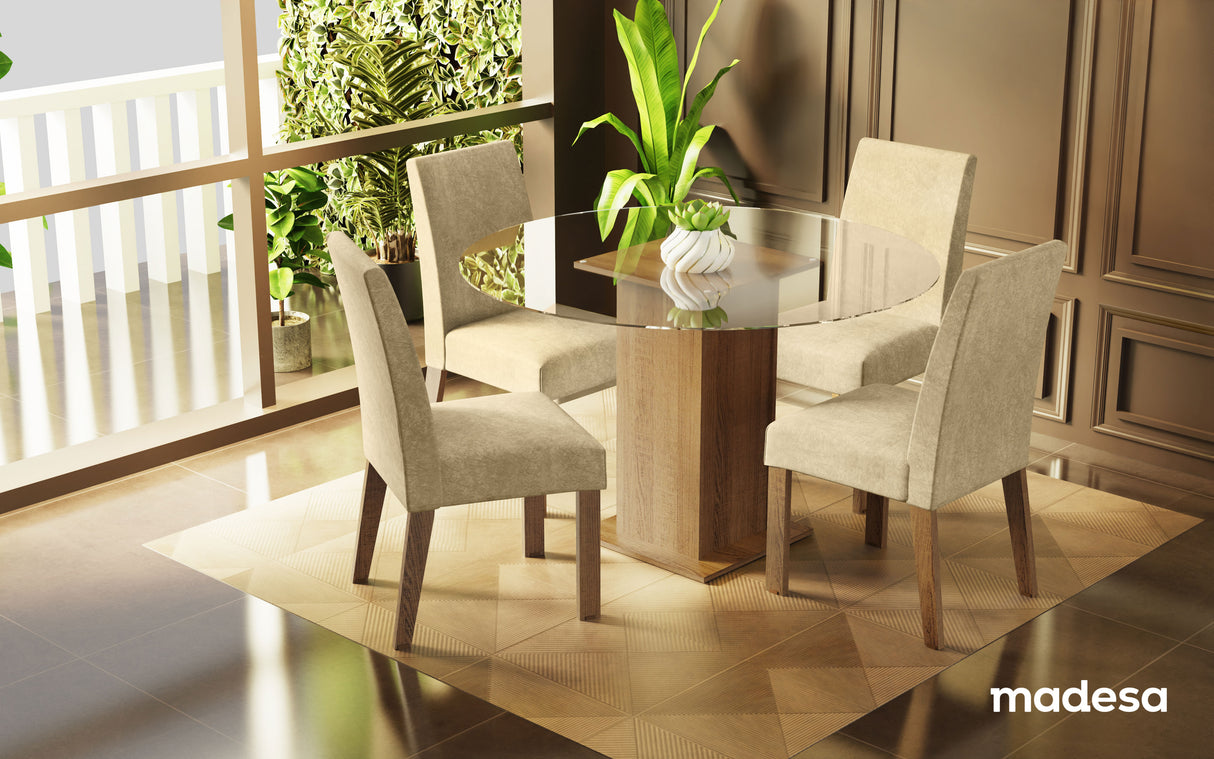 Juego de Comedor Encimera de Vidrio Circular 4 Sillas Marrón/Imperial Mile