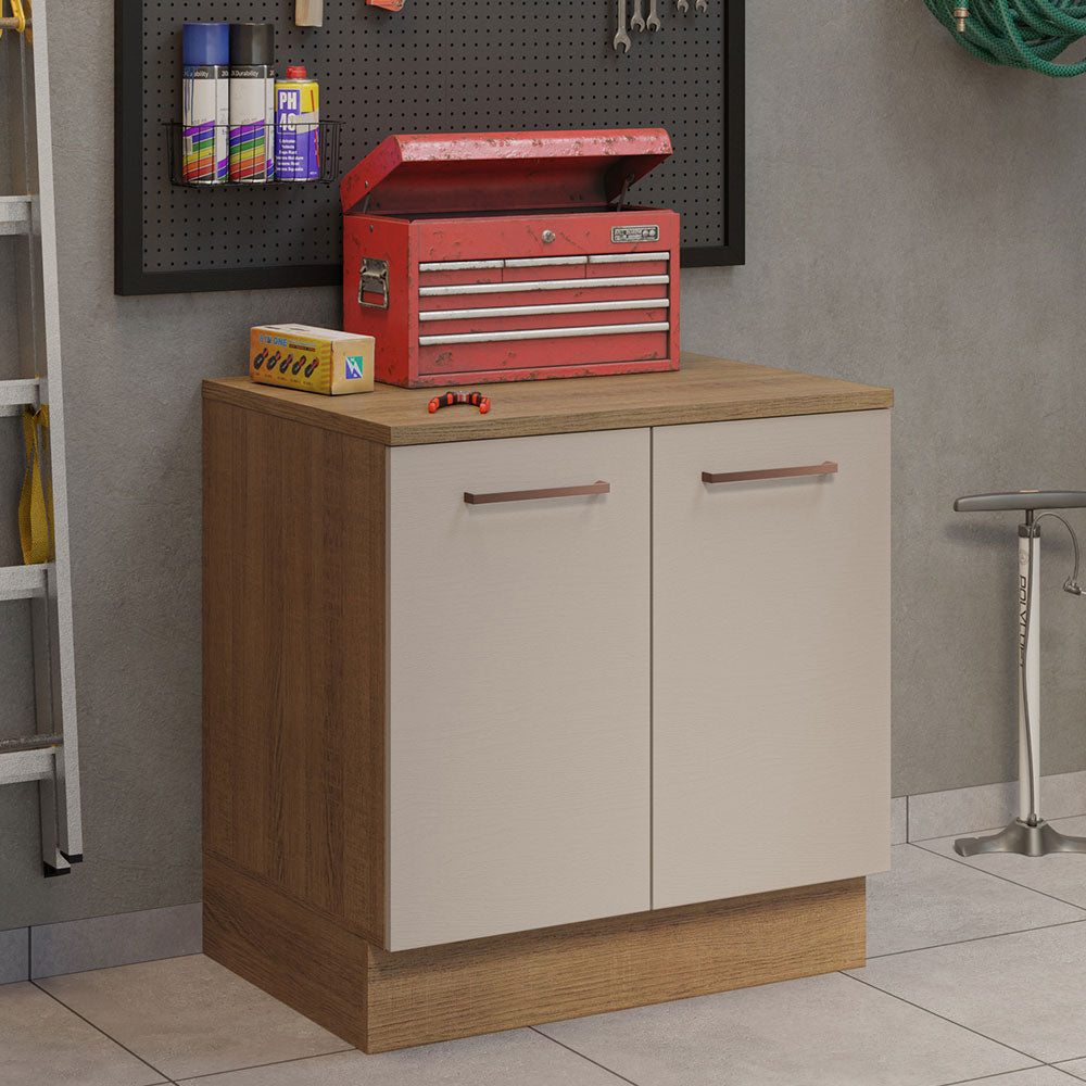 Gabinete Bajo Multiuso Garaje 80cm (con Encimera) Marrón/Crema