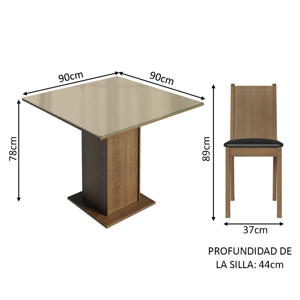 Juego de Comedor Mesa con Encimera de Vidrio 4 Sillas Marrón/Crema/Negro Perla