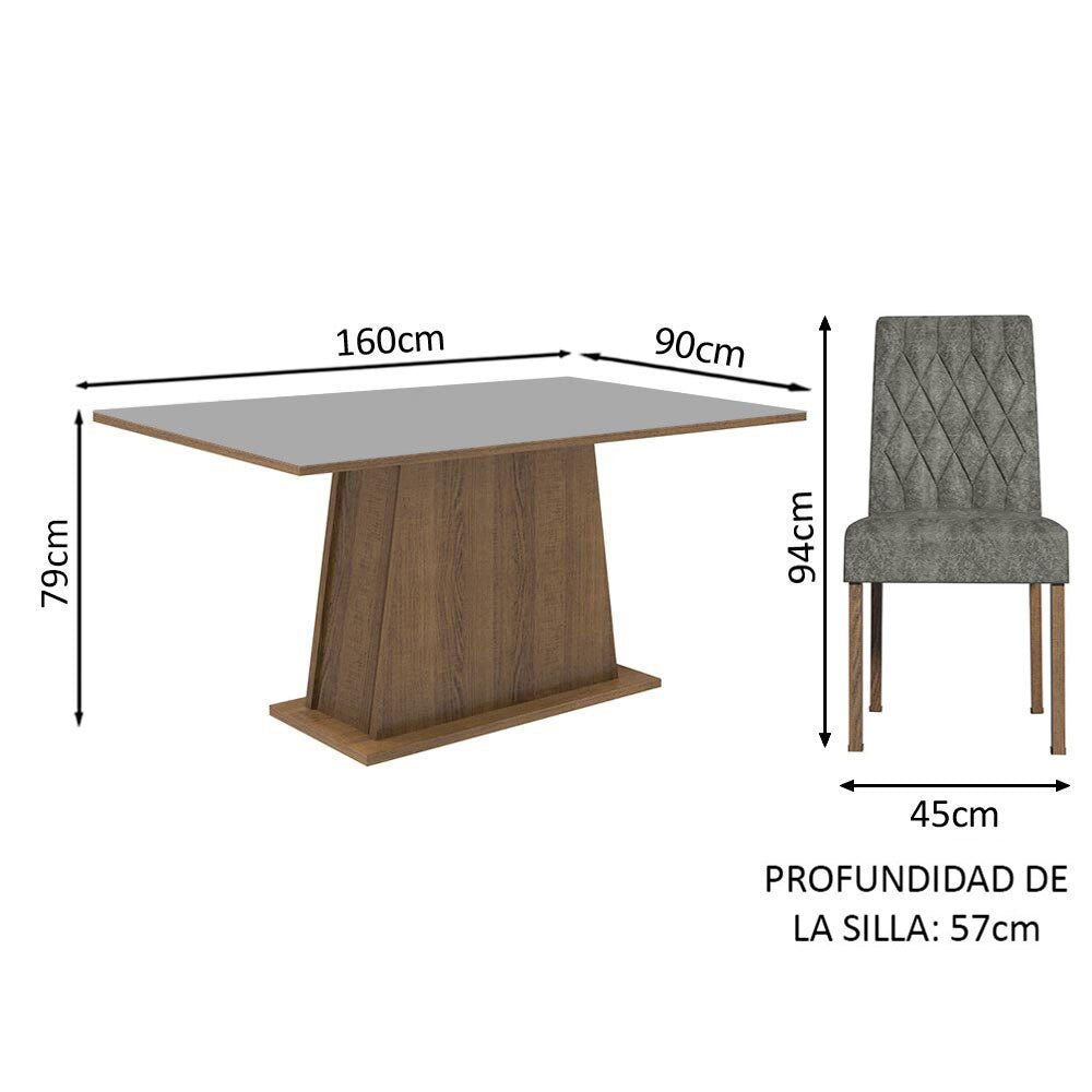 Juego de Comedor Mesa con Encimera de Madera 6 Sillas Marrón/Gris/Silver Britney