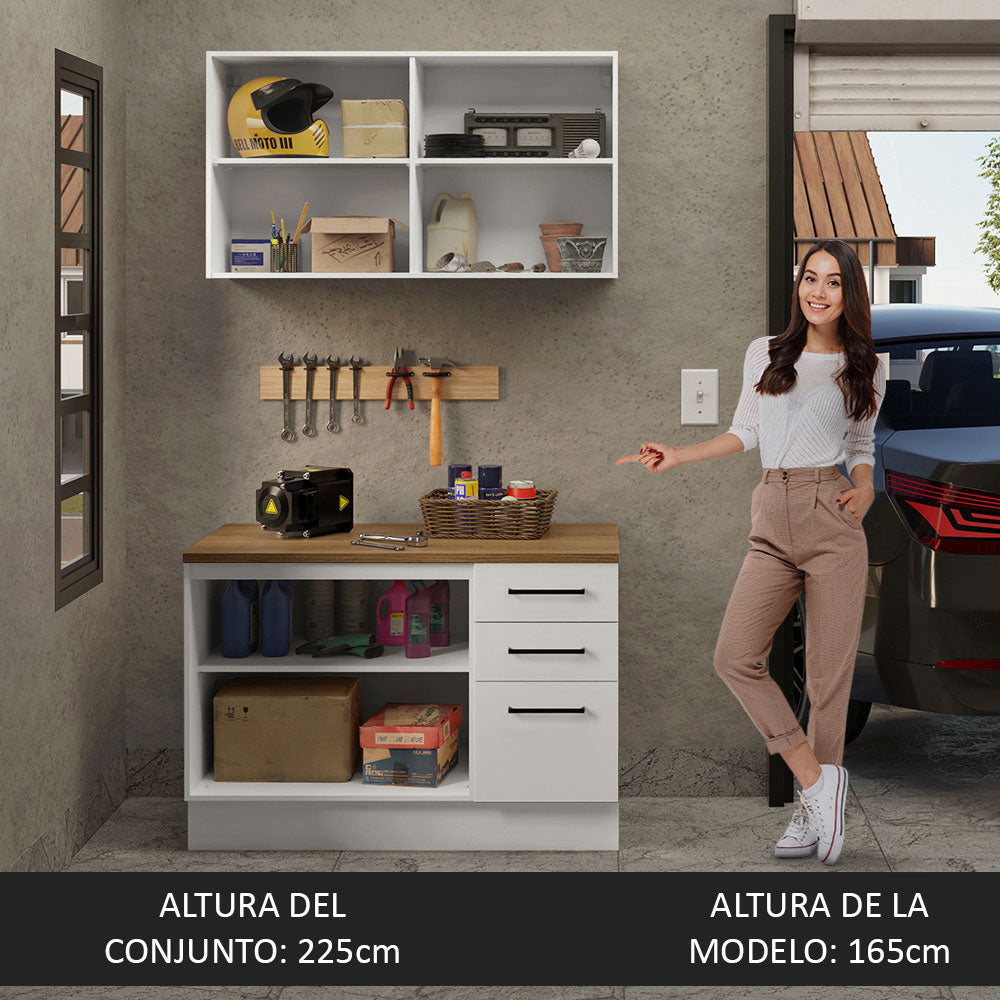 Mueble Integral Multiuso Garaje 120cm Blanco/Marrón