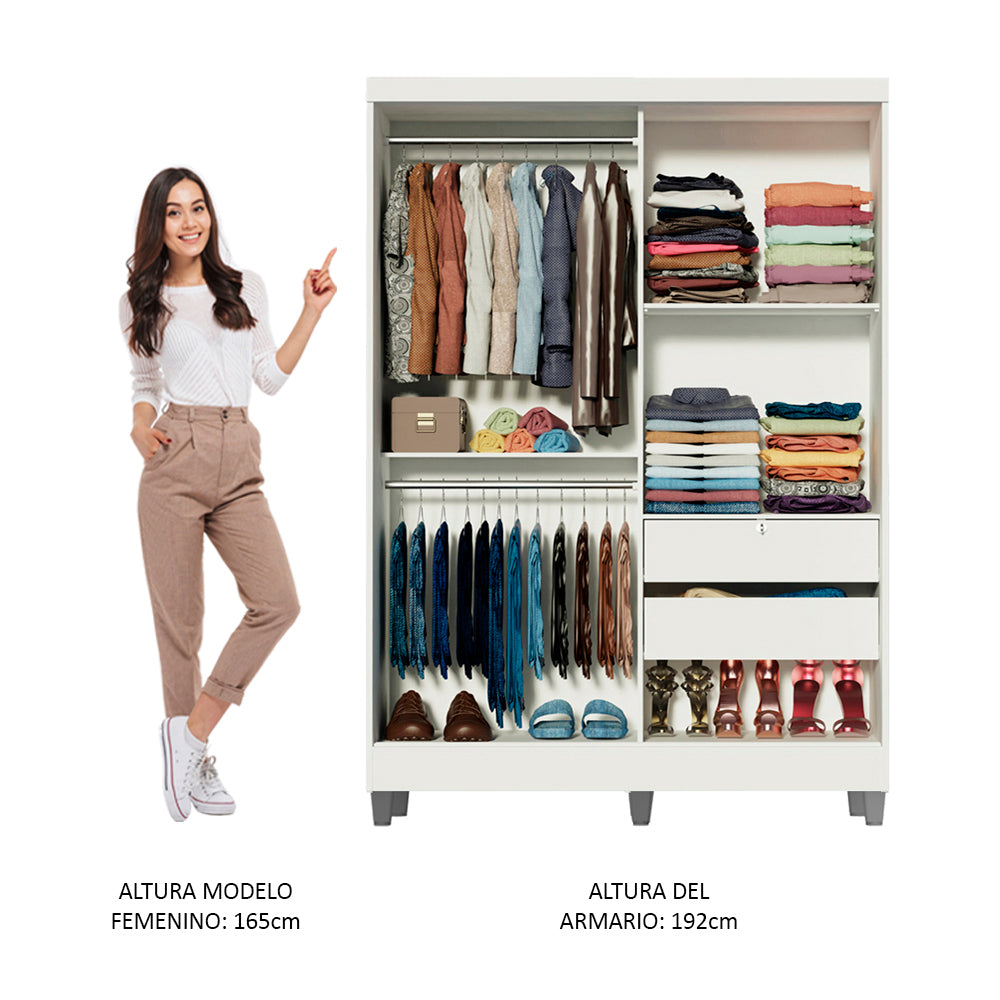 Clóset Soltero Luke 2 Puertas Corredizas Madera con Pies Blanco