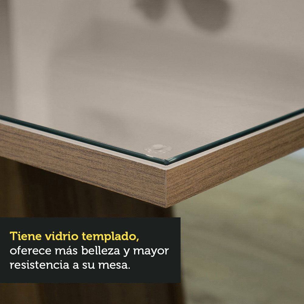 Juego de Comedor Mesa con Encimera de Vidrio y 4 Sillas Marrón/Beige Moscou Plus