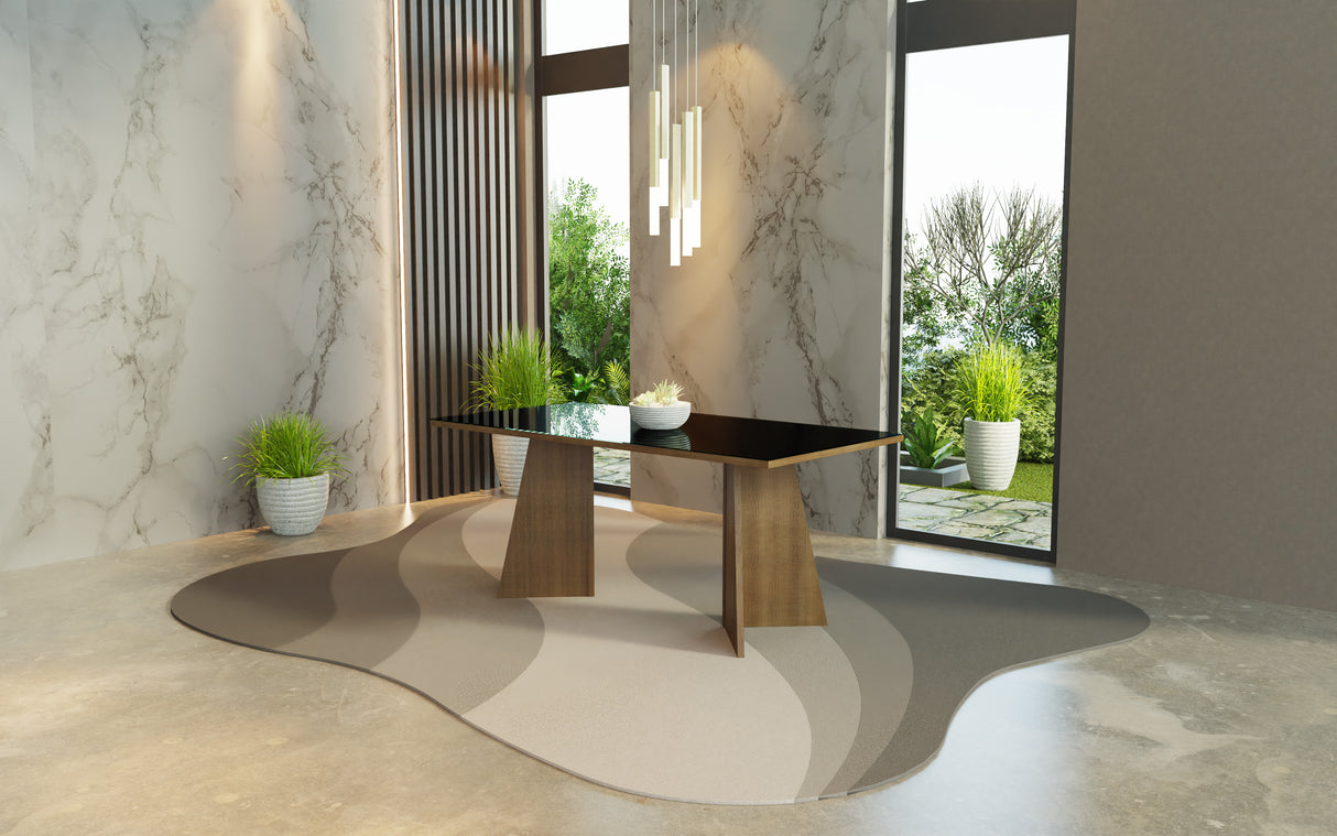 Mesa de Comedor Rectangular con Encimera de Vidrio Marrón/Negro 5388