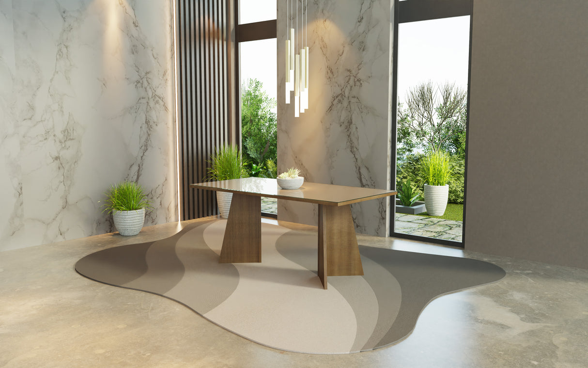 Mesa de Comedor Rectangular con Encimera de Vidrio Marrón/Crema 5388