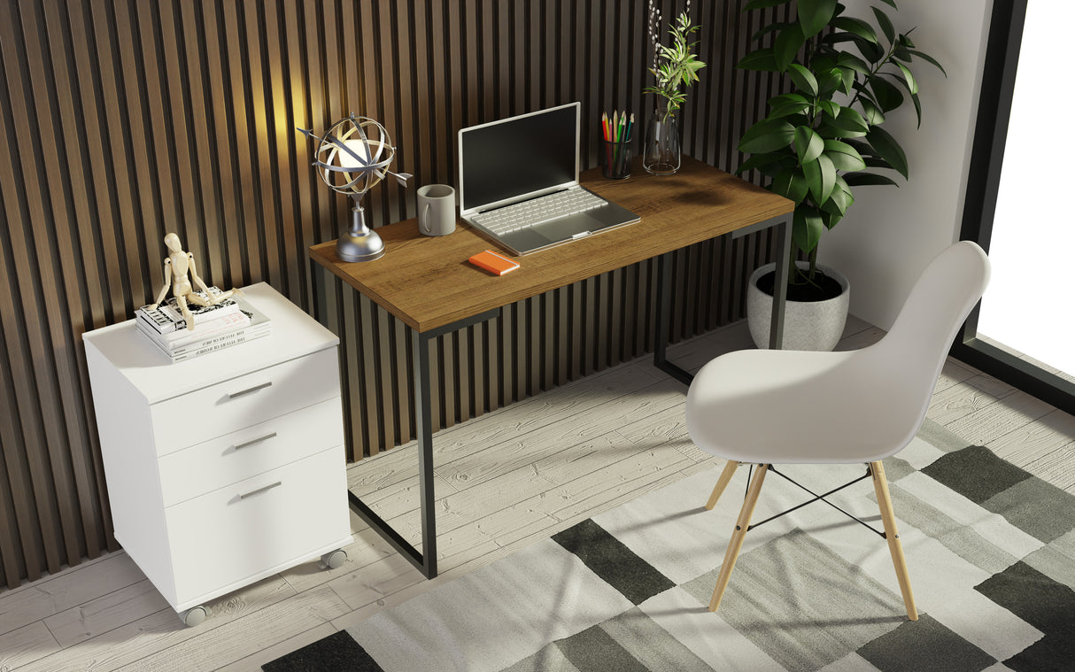 Kit Escritorio con Mesa Industrial + Cajonero Blanco/Marrón