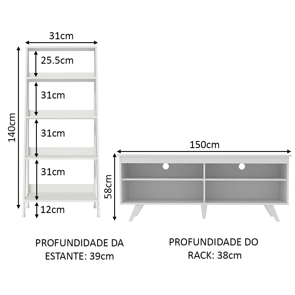 Mueble para TV hasta 65 Pulgadas Udine + Estante Escalera Blanco
