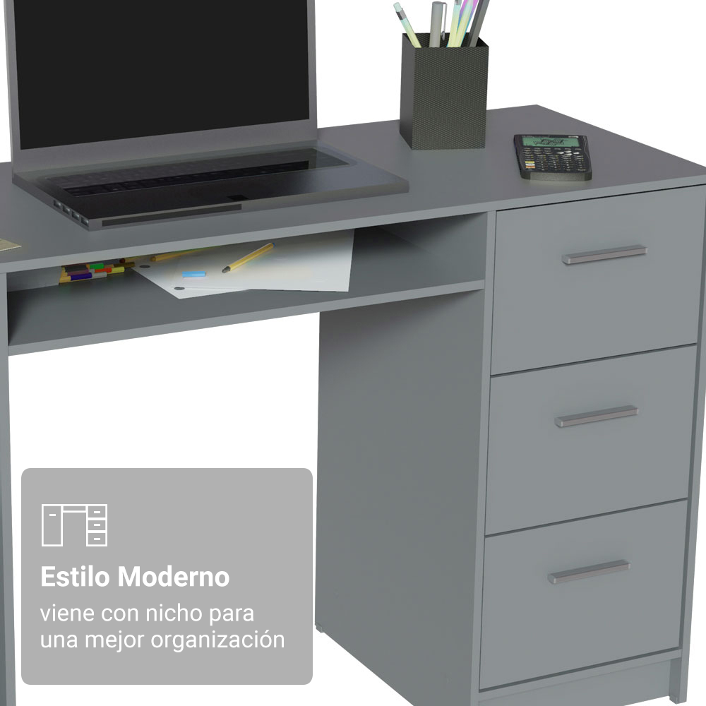 Escritorio Para Pc 3 Cajones 1 Puerta Gris Madesa Alaska
