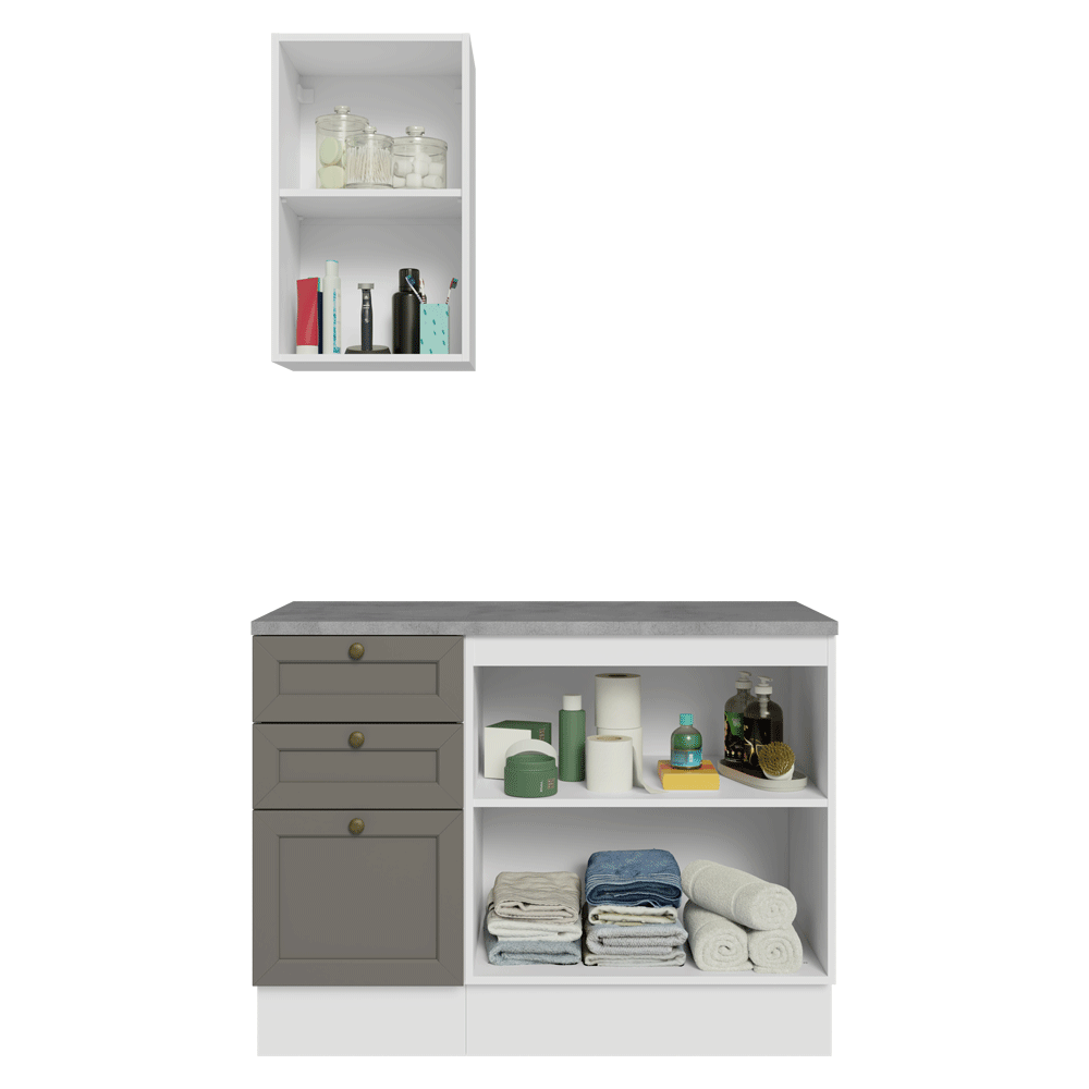 Combo Gabinete Bajo para Baño 110cm 3 Gavetas 3 Puertas Blanco/Gris Vik Madesa 01