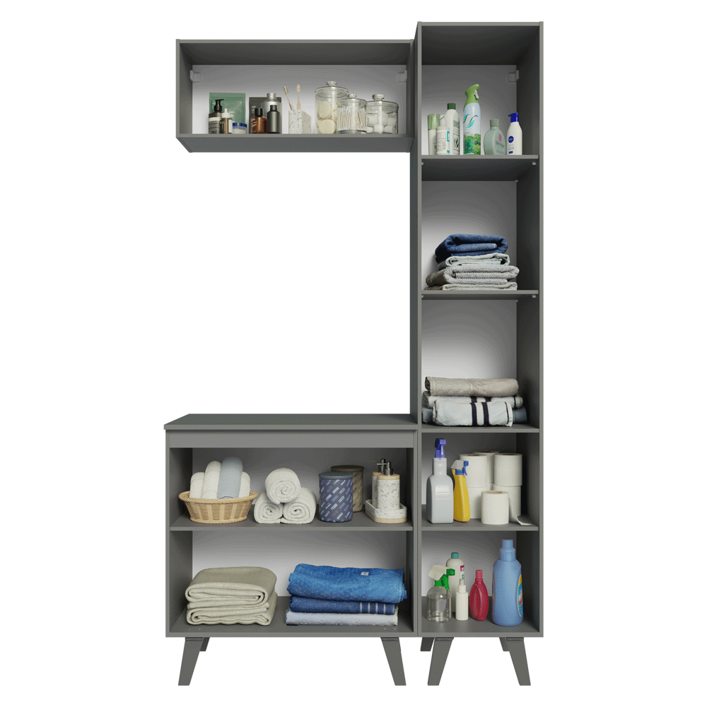 Combo Gabinete Bajo para Baño 120cm 5 Puertas Gris Nice Madesa 03