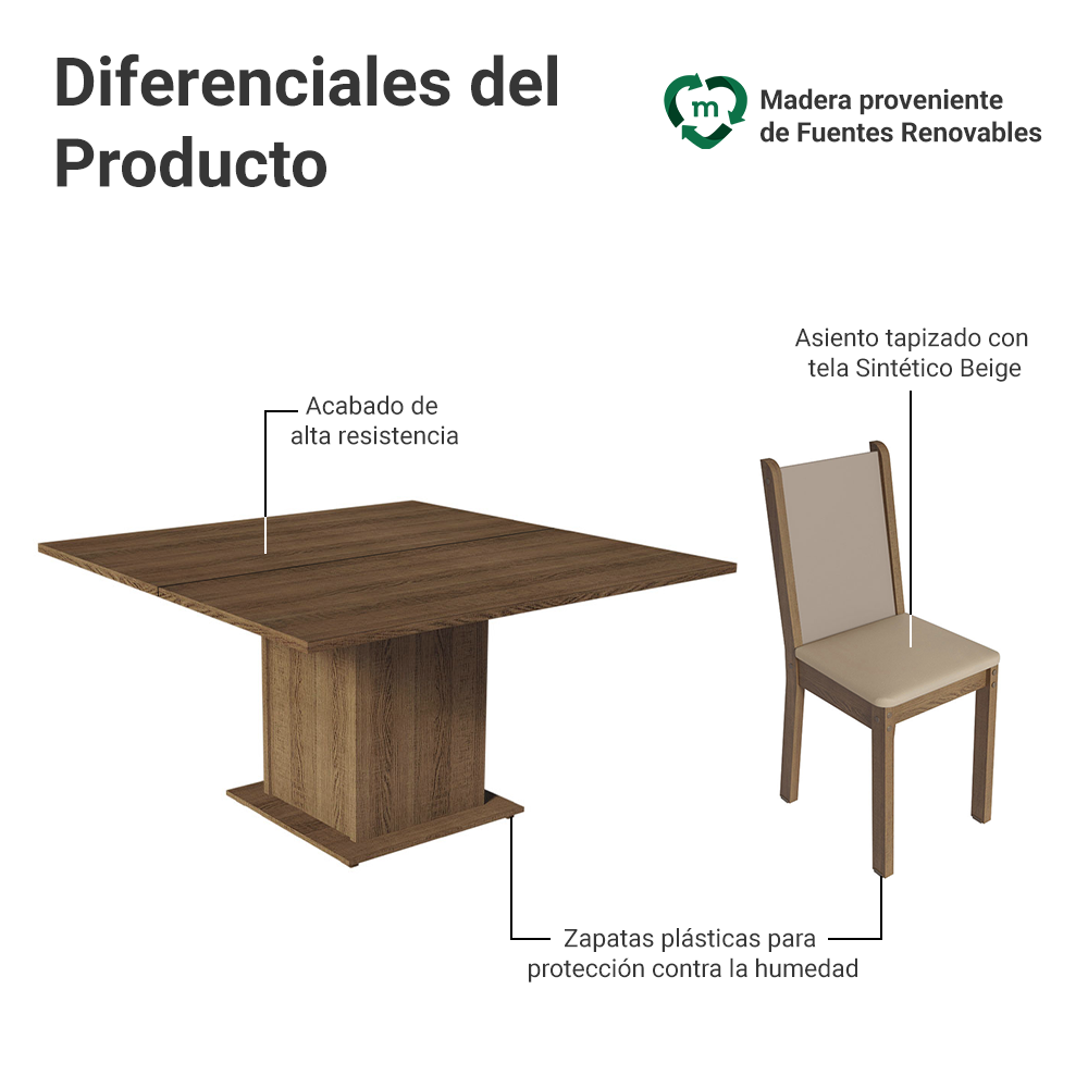 Juego de Comedor Mesa Encimera de Madera 8 Sillas Marrón/Crema/Beige Marisa