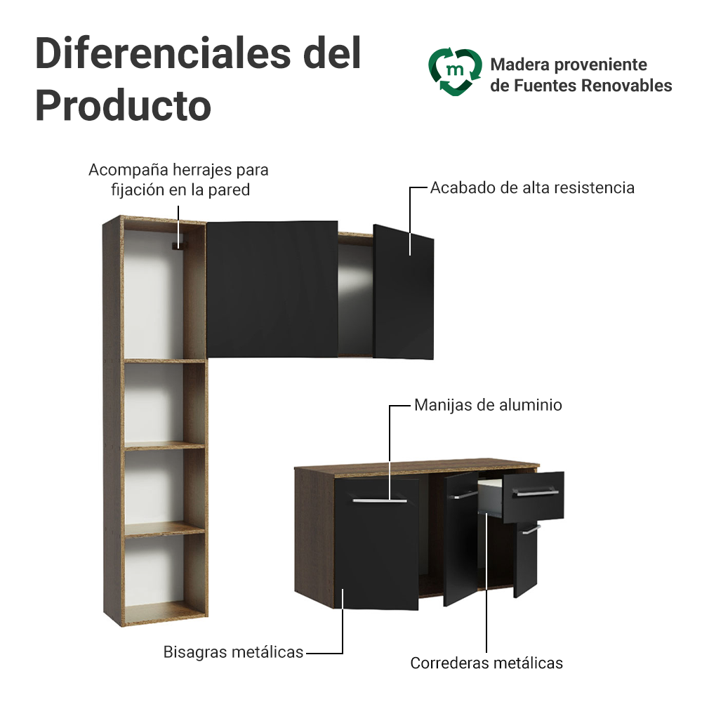 Cocina Compacta 120cm Marron/Negro Easy