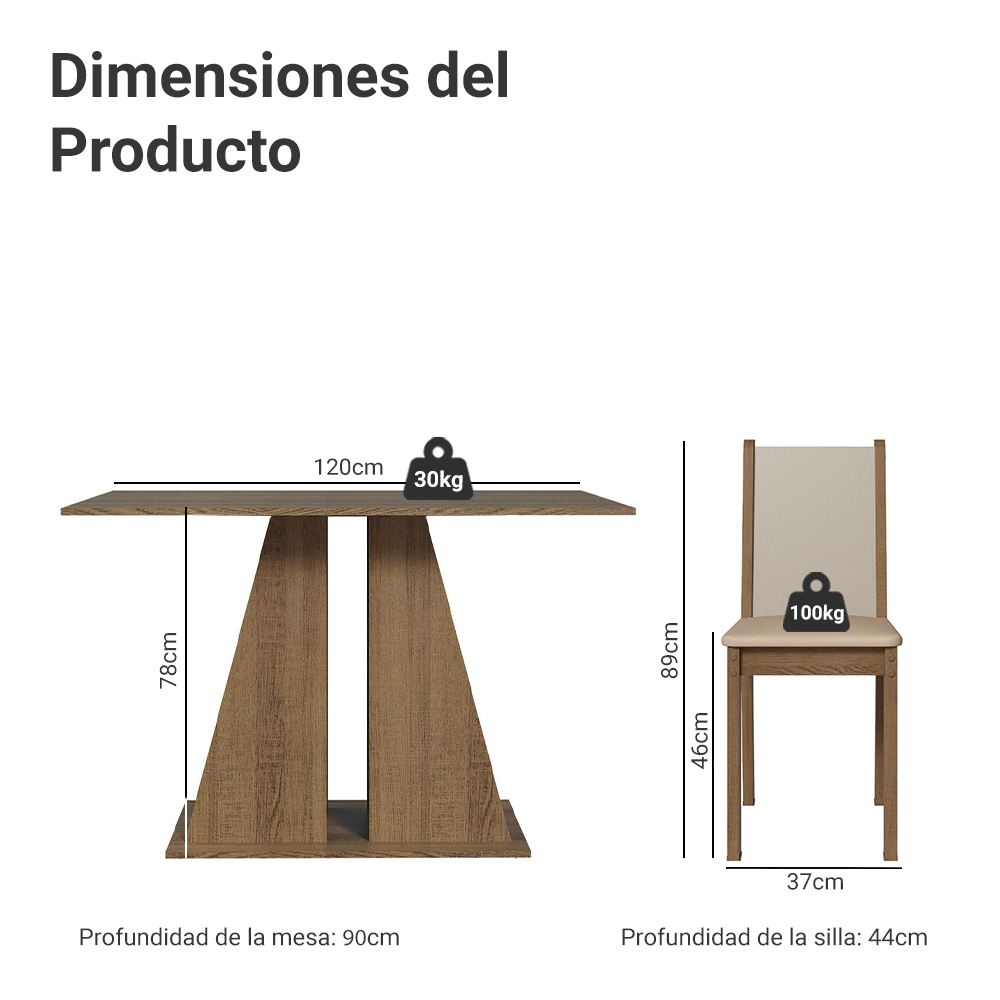 Juego de Comedor Mesa Encimera de Madera 6 Sillas Marrón/Crema/Beige Wendy