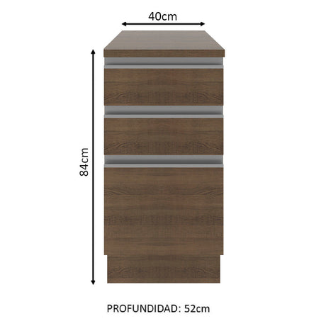 Mueble de Cocina Madesa Glamy 40 cm 3 Cajones Marrón