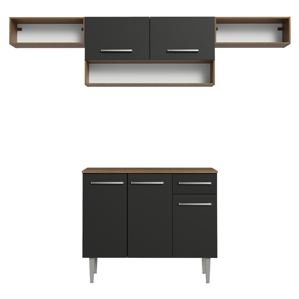 Cocina Integral 225cm Marrón/Negro Emilly Madesa 01