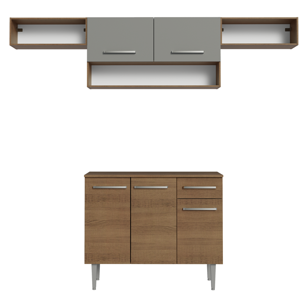 Cocina Integral 225cm Marrón/Gris Emilly Madesa 01