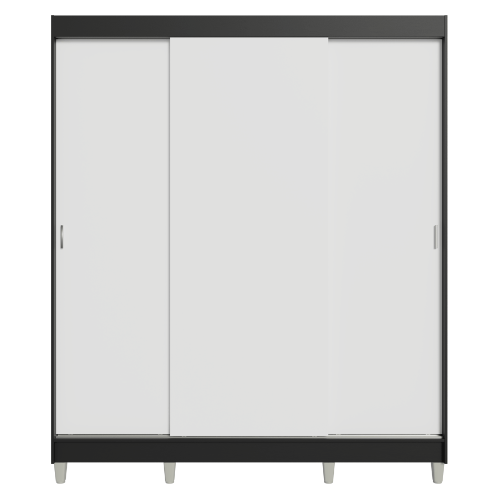 Clóset Matrimonial con Patas 3 Puertas Corredizas Negro/Blanco Reno Madesa
