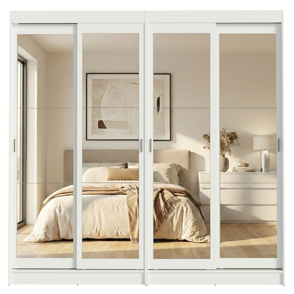 Conjunto de 2 Clósets 4 Puertas Corredizas con 4 Espejos Blanco Tokio Madesa