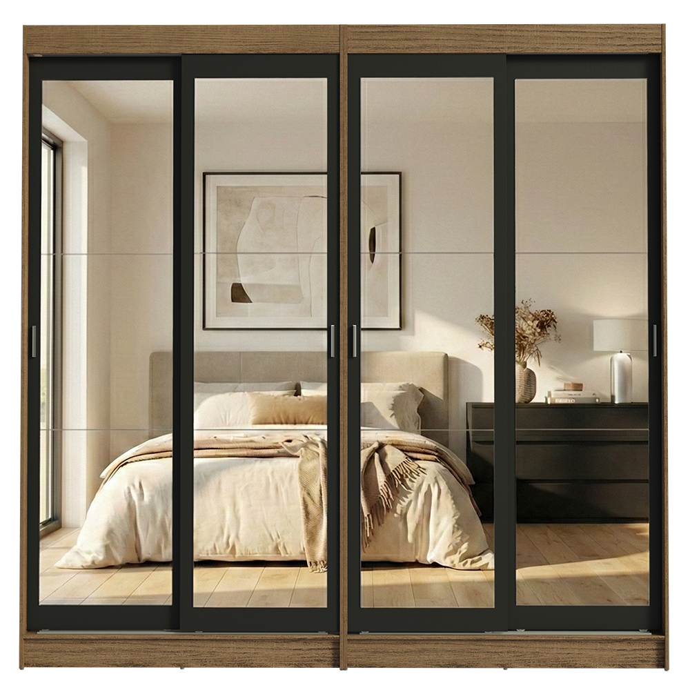 Conjunto de 2 Clósets 4 Puertas Corredizas con 4 Espejos Marrón/Negro Tokio Madesa