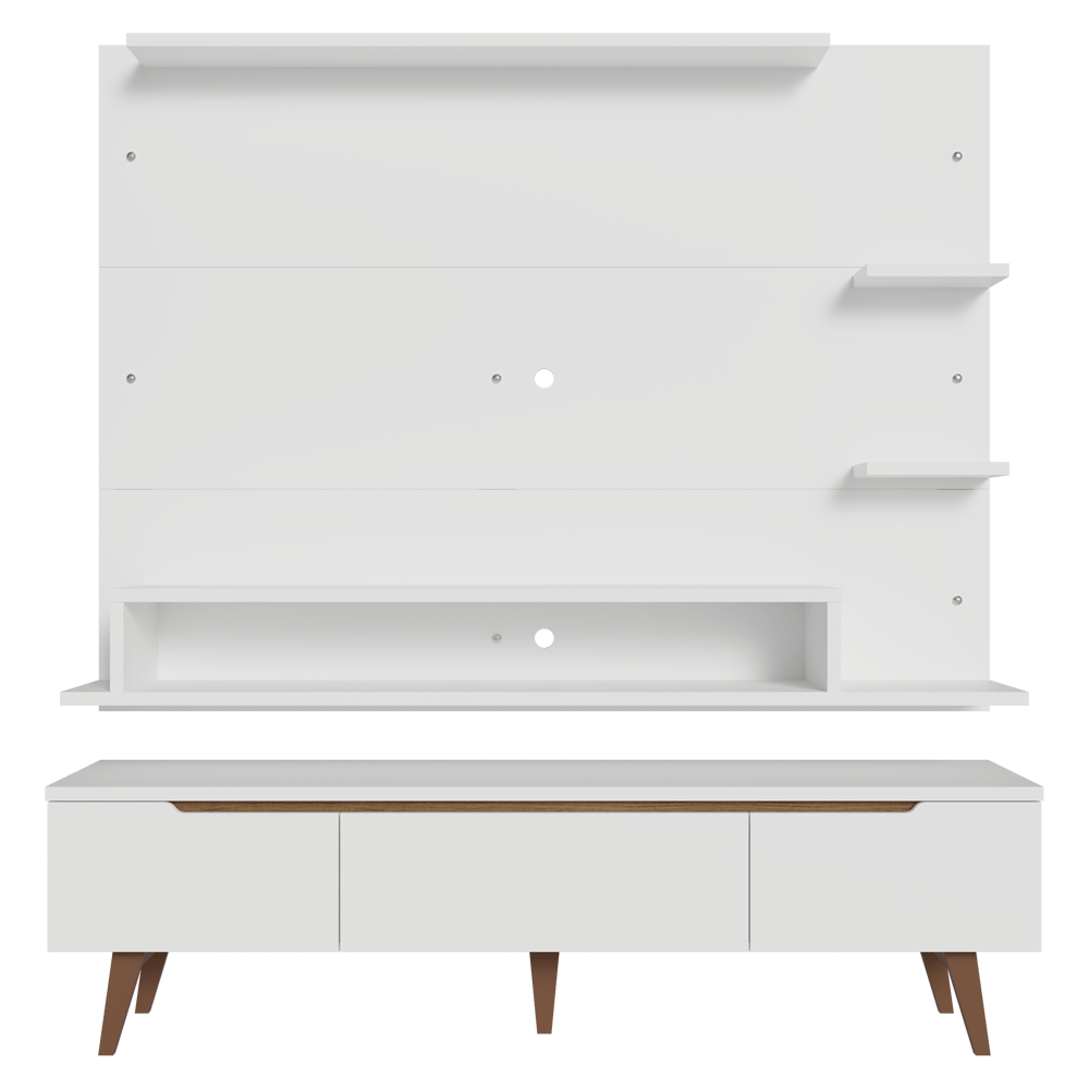 Mueble con Panel para TV hasta 60 Pulgadas 180 cm con patas Blanco/Marrón Reims Madesa