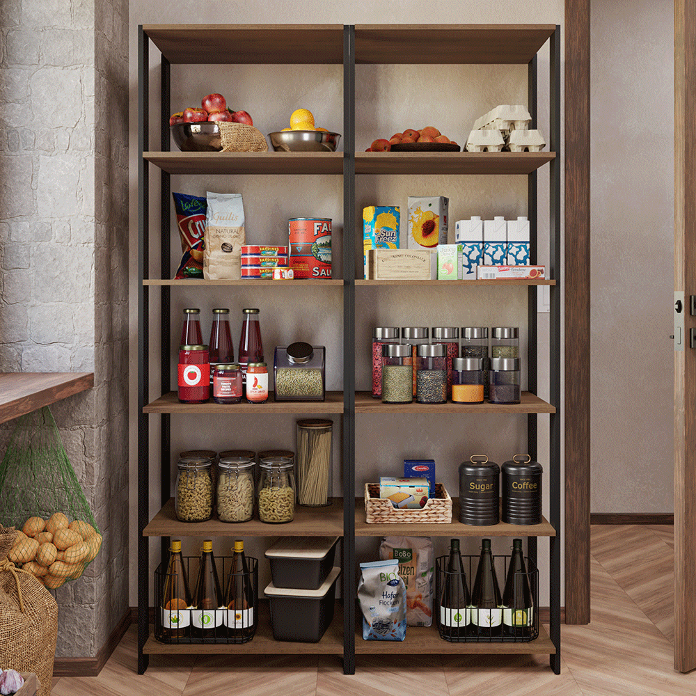 Kit con 2 Estantes Despensero 5 Niveles 118cm Marrón/Negro