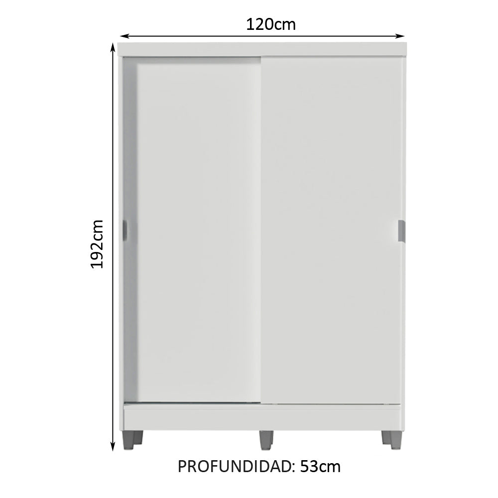 Clóset Soltero Luke 2 Puertas Corredizas Madera con Pies Blanco