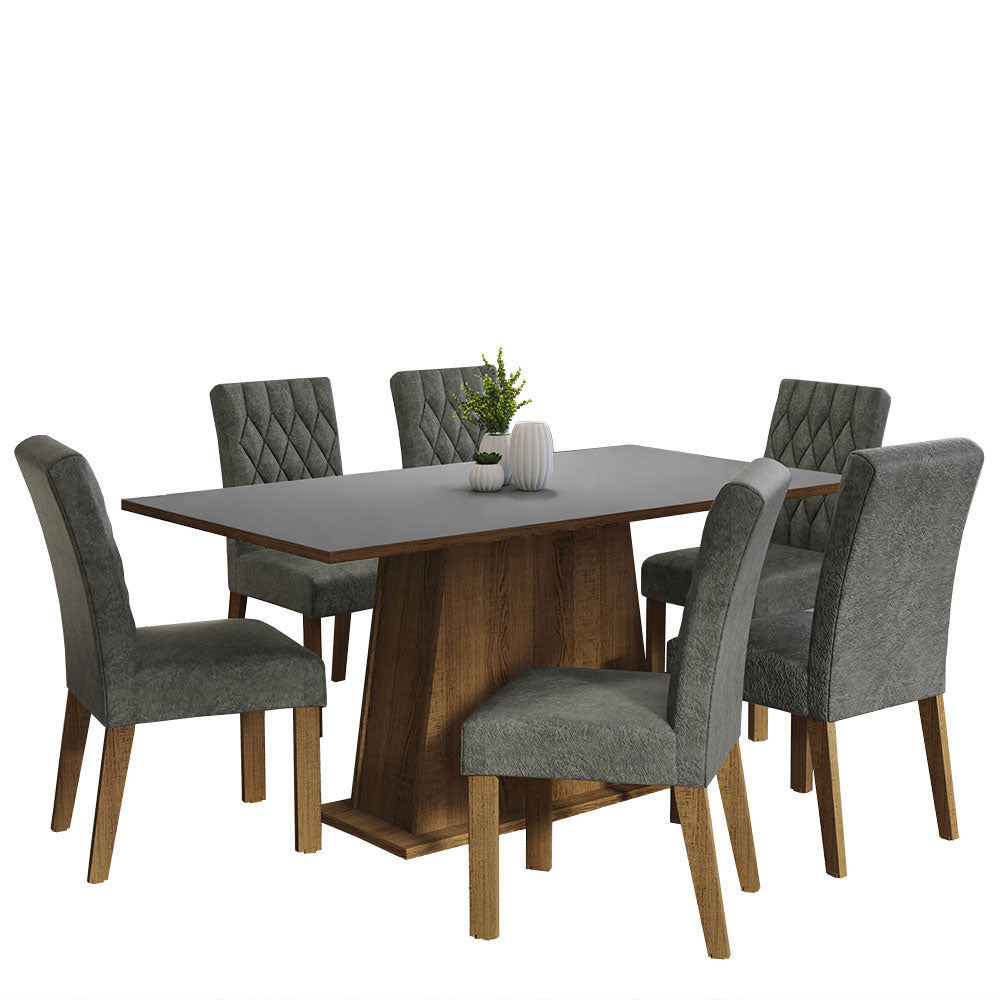 Juego de Comedor Mesa con Encimera de Madera 6 Sillas Marrón/Gris/Silver Britney