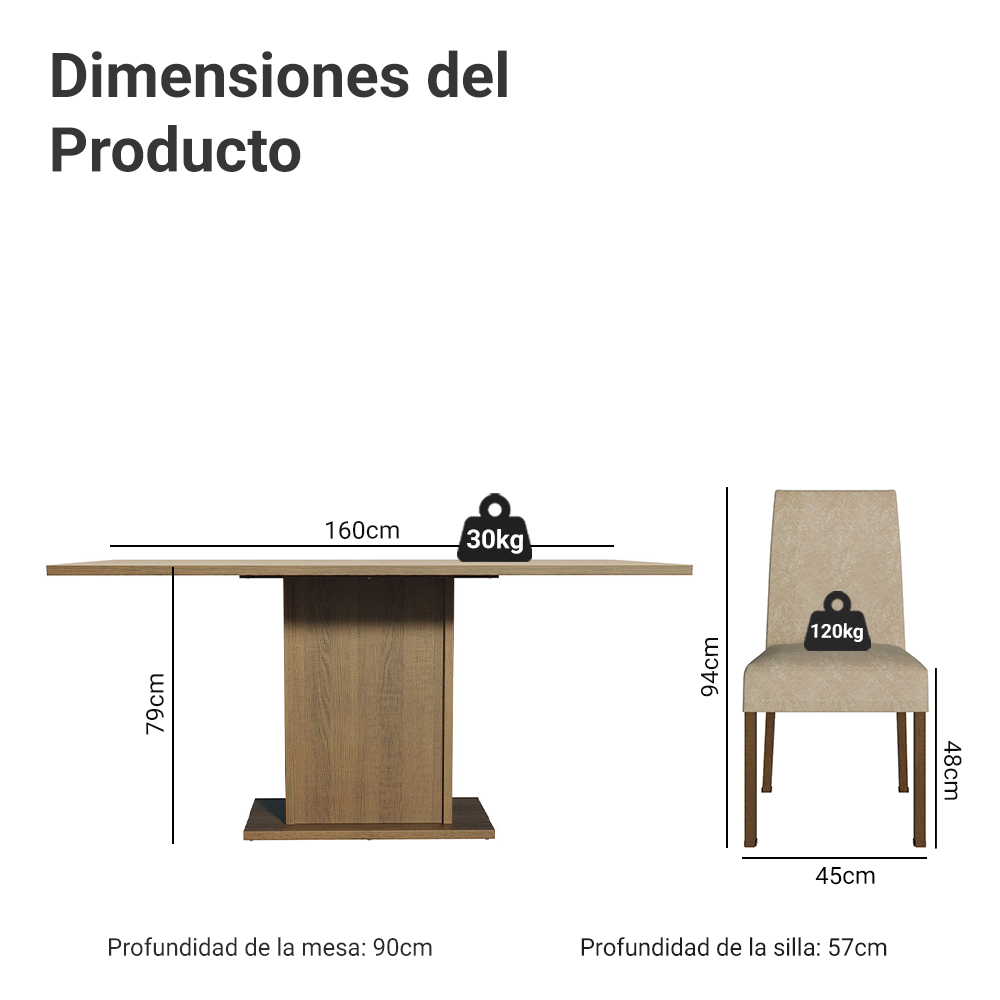 Juego de Comedor Mesa Encimera de Madera 6 Sillas Marrón/Crema/Imperial Renata