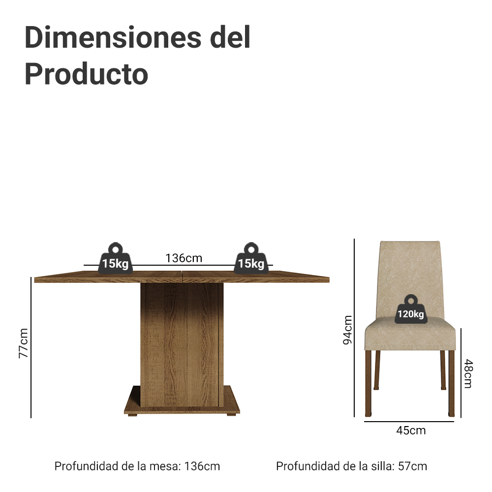 Juego de Comedor Mesa Encimera de Madera 8 Sillas Marrón/Imperial Doris