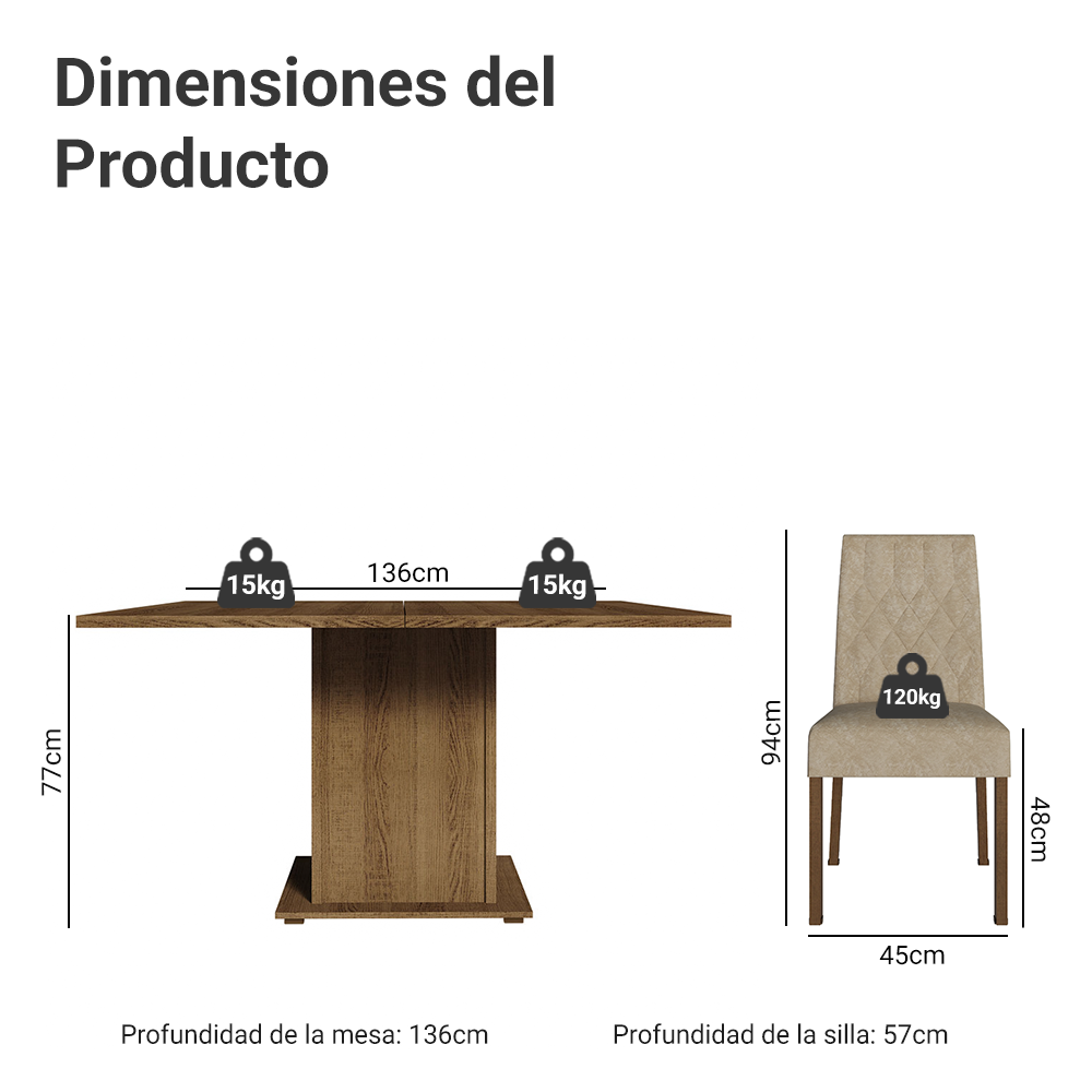 Juego de Comedor Mesa Encimera de Madera 8 Sillas Marrón/Imperial Leila