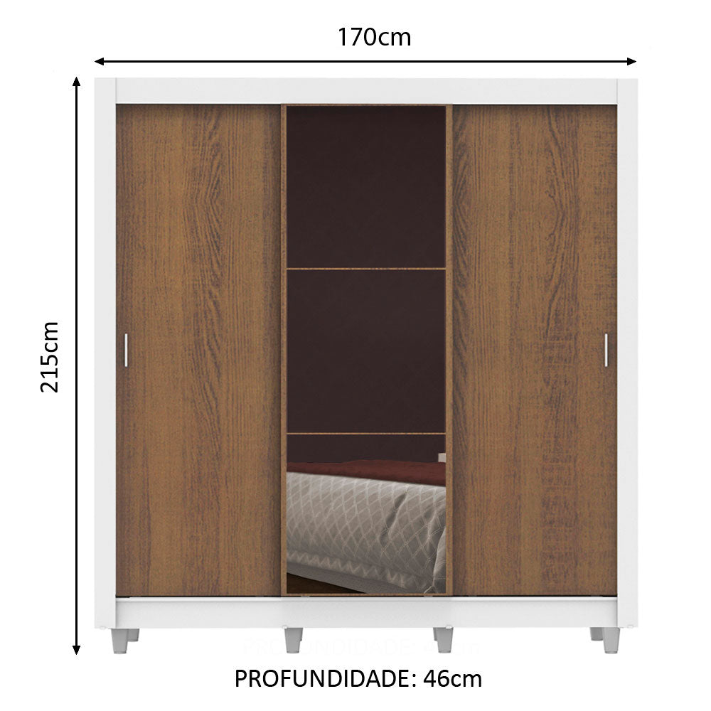 Clóset Matrimonial Lyon 3 Puertas Correderas con Espejo 2 Cajones con Patas Blanco/Marrón